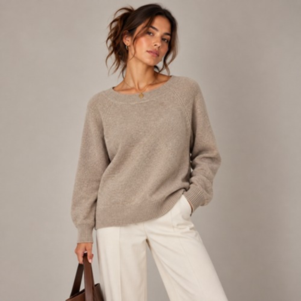 Equipment Sweater Womens Large Beige Wool Cashmere Boat Neck Raglan Knit